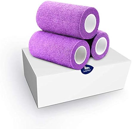 WePet Vet Wrap, Vet Tape Bulk Self-Adherent Gauze Rolls Non-Woven Cohesive Bandage First Aid for Dogs Cats Horses Birds Animals Strong Sports Tape 4 Inch x 3 Rolls