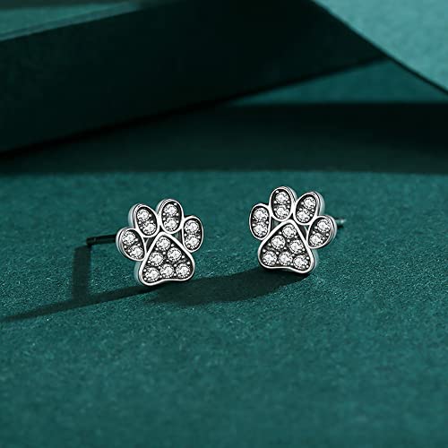 CZ Puppy Dog Cat Paw Print Stud Earrings 925 Sterling Silver Crystal Pet Animal Tiny Studs Cartilage Tragus Earrings Piercing Post Cute Jewelry Gifts for Women4