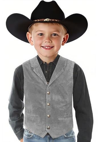 Boys Vest Vintage Suede Leather Costume Outerwear Western Cowboy Sleeveless Casual Waistcoat3