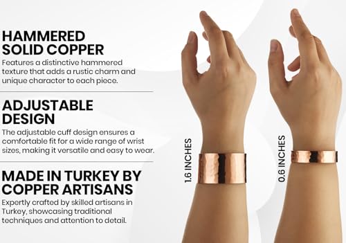 DEMMEX Hammered Copper Bracelet for Men & Women – 100% Pure Solid Turkish Copper Cuff, 1.5mm Thick, Uncoated, Unisex, Handcrafted, Wooden Gift Box, No Magnet, Pain & Stress Relief, Adjustable3