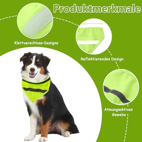 Reflektierendes Hundehalstuch, Verstellbarer Dreieckstuch für Haustiere, Sicherheit bei Nacht für Katzen und Hunde, Sicherheit Reflektierende Lätzchen, Kopftücher Hund Bandanas(L Fluorescent Grün)