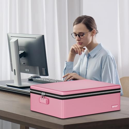 ENGPOW Fireproof Document Box, Hard Case File Box with Fireproof Zipper＆Lock, 6400°F Heat Insulated Fire and Water Resistant File Organizer Storage Safe for Important Documents Laptop Cash, Pink by ENGPOW - Image 5