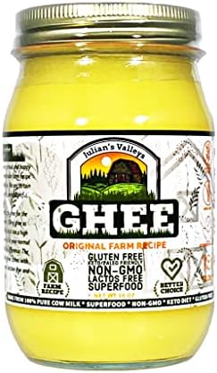Julian's Valleys Pure Ghee All Natural - Farm Recipe - Non GMO - Lactose & Gluten Free - Paleo & Keto Friendly - 16 Ounces Glass Jar