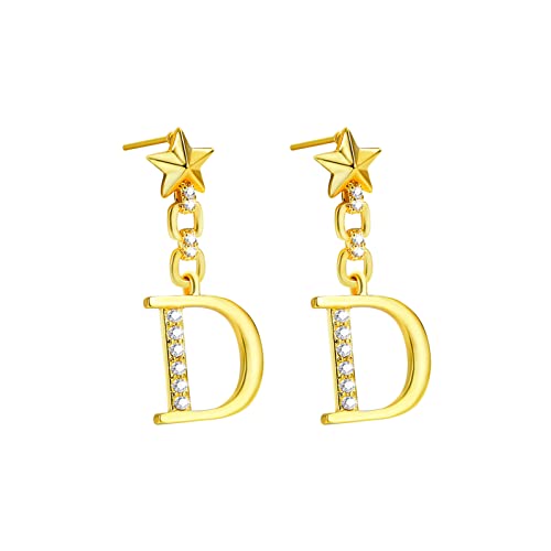 DOSMINE Gold Hoop Earrings Gold Plated Dangle Earrings for Women Letter D