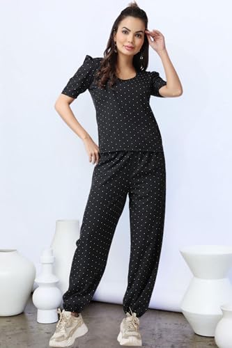 Image of POPWINGS Casual Printed Top and Joggers Set for Women || Stylish Summer Co-Ords Set for Women || Round-Neck Top and Joggers Combo Set for Women