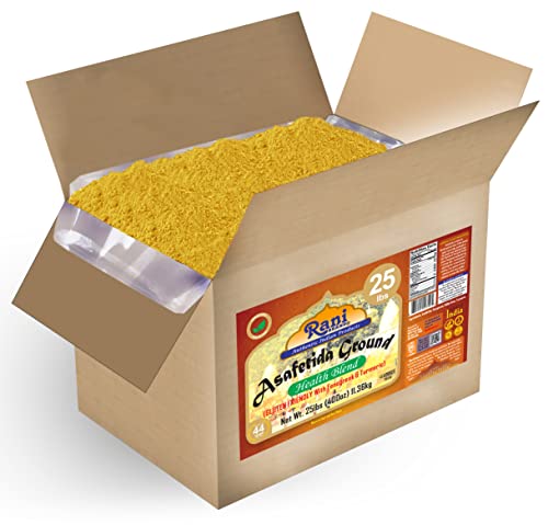 Rani Asafetida (Hing) Ground Health Blend w/Fenugreek and Turmeric 400oz (25lbs) 11.36kg Bulk Box ~ All Natural | Salt Free | Vegan | Asafoetida Indian Spice | Best for Onion Garlic Substitute