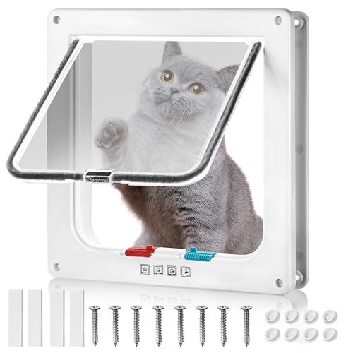 YIYIZI Gateras para Puertas, Gatera para Mascotas, con Cierre De Cuatro Direcciones, Puerta para Gatos Resistente a la Intemperie, Adecuada para Puertas Interiores/Exteriores, Ventanas y Paredes (M)