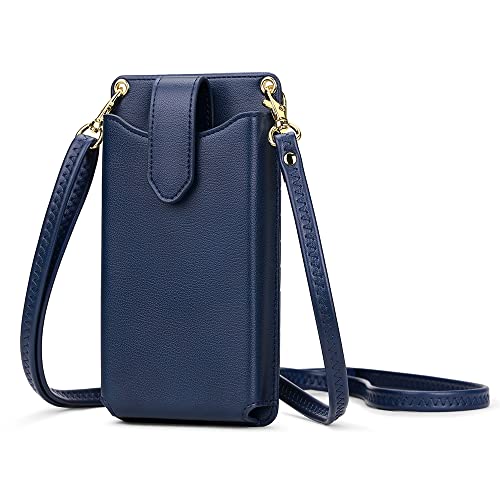 Peacocktion Small Crossbody Bags for Women RFID Cell Phone Leather Purse with Card Slot Trendy Card Holder Wallet Navy Blue