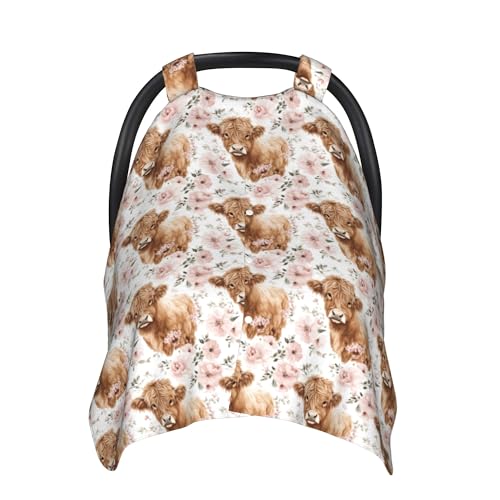Image of Cow Prints Baby Car Seat Canopy Cover Multi Use Nursing Cover for Newborn Car Seat Canopy Mom Nursing Breastfeeding Covers Newborn Shower Gifts (pinkhlcow)