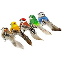 5Pieces Artificial Birds Faux Birds Colorful Fake Birds Clip on Birds Foam Realistic Feather Birds Wreath for Crafts & Decoration Christmas Tree Yard Patio Home Decor