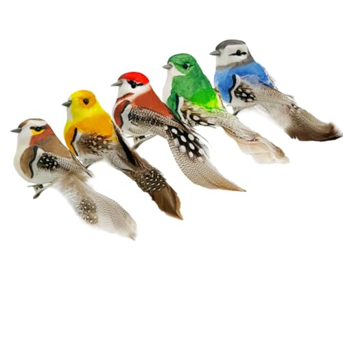 5Pieces Artificial Birds Faux Birds Colorful Fake Birds Clip on Birds Foam Realistic Feather Birds Wreath for Crafts & Decoration Christmas Tree Yard Patio Home Decor