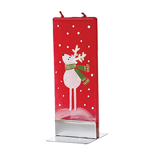 Flatyz Christmas Candles Reindeer Design On Red - Flat, Decorative, Hand Painted Candle Gifts For Women Or Men - 6 Inches #TOP12