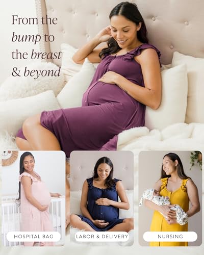Kindred Bravely Labor and Delivery Gown, 3 in 1 Hospital Gowns for Women Labor Delivery, Ruffle Straps (Black, Medium/Large)