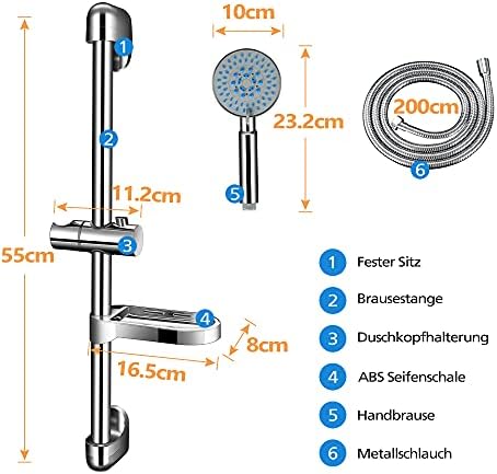 Shower System Set - Shower Head - PGFUNNY 5 Spray Modes High Pressure Shower Heads,Shower Pole,Shower Rail,Shower Hose 2m and Shower Head Holders Set,for Adults Children Pets Home and Gym Bathroom