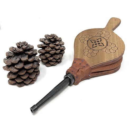 MGE - Blasebalg für Kamin und Grill - Grill Blasebalg für Kamin und Grill, Handblasebalg Luftbläser für Kamin, Grill, Outdoor Camping, Holzofe Grillgebläse - Natürliches Holz - 43 cm