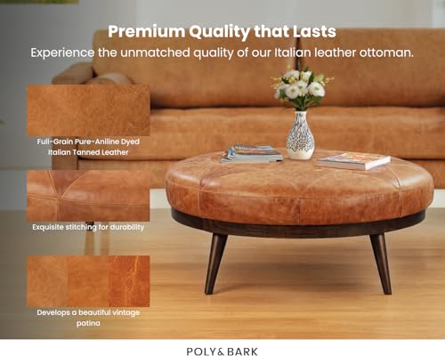 POLY-BARK-Gio-Modern-Leather-Ottoman-Pouf-Cognac-Tan POLY BARK Gio Modern Leather Ottoman Pouf Cognac Tan