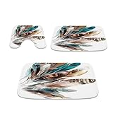 TheBlackSpot Boho Feather Native American Colorful Feathers Bathroom Rugs 20 x 31 Bath Mat 16 x 24 Sets 3 Piece Imitation Cashmere Anti Slip Mats U-Shaped Contour Shower Mat