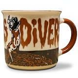 Tokyo Coffee Divers Taza de café divertida con humor negro y diseño japonés, 375 ml, de cerámica, regalo para hombres y mujeres, apta para lavavajillas y microondas