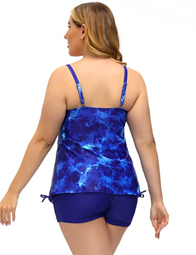 Women Plus Size 2 Piece Swimsuits Tummy Control Drawtring Modest Tankini Top Set 24W #TOP2