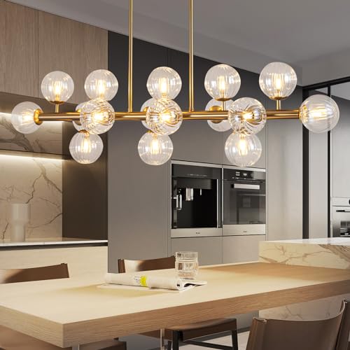 Wndtu Gold Linear Rectangle Chandelier Modern Chandelier Glass Pendant Light Fixture Adjustable for Dining Living Room Kitchen Island 16-Light by Wndtu - Image 6