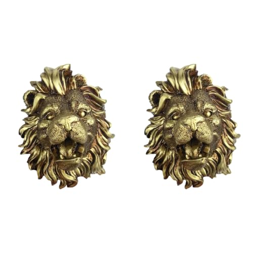2Pcs Golden Resin Lion Head Wall Fountain Spout - Outdoor Courtyard Hanging Waterfall Sprayer for Pond and Garden Decor, 4.5 x 5.9 Inch