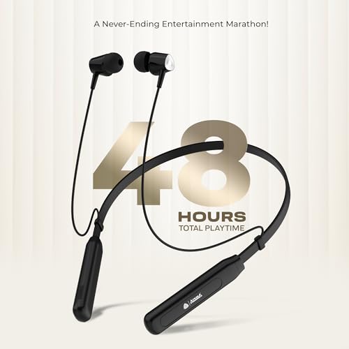 Image of AROMA NB119 Pace Wireless Neckband Bluetooth Earphones, Carbon Black | Up to 48H Playtime, Dual Pairing, Fast Charging, Heavy Bass