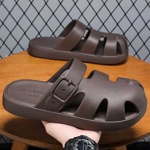 BILIKEYU Mens Slip-on Slides Sandals Cutouts Closed Toe Breathable Comfortable Thick Sole Beach Sandal with Buckle Strap3