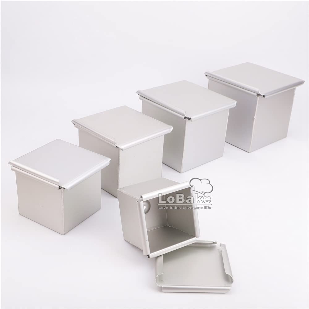 6 7 8 9 10cm Square Cube Smooth Nonstick Leaky Anodizing Aluminium Bread Box Mold with Lid Cake Toast Maker DIY Bakeware (1 Set (6 7 8 9 10cm))