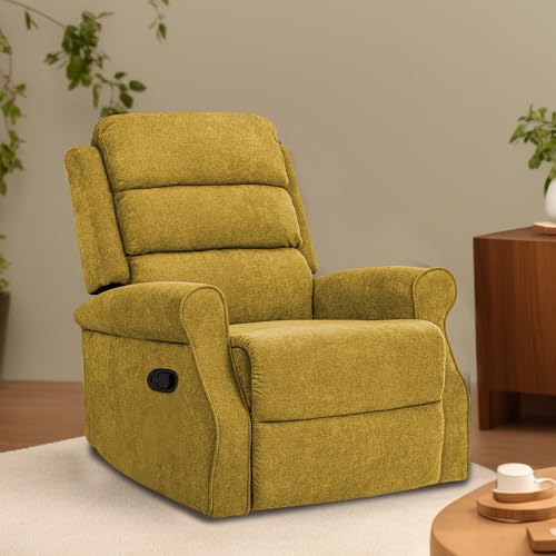 Image of CASALIVING Avalon Comfy Fabric Single Seater Recliner Chair, Recliner Sofa for Relaxing, Recliner Chair for Home Relax (Yellow) | Premium Fabric Sofa