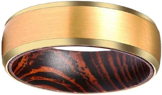 Gold Tungsten and Wood Rings for Men Wedding Band 14K Gold Rings with Wenge Wood Inlay Unique Anniversary Gifts for Him