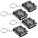 LIFKOME 4 Stück Miniatur Bibel Schlüsselanhänger Schwarze und Silberne Kleine Buchanhänger mit Englischen Texten Spiritueller Schlüsselanhänger für Christliche Geschenke Taufe und