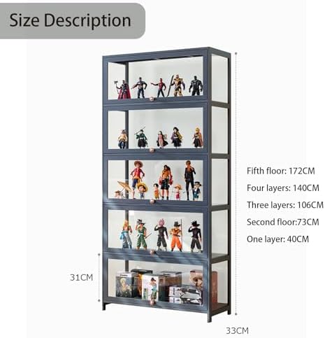 Curio Display Case with glass Cabinet Door,large Flip Door Display Cabinet,Storage Shelves with Acrylic Glass Door,Collectibles Toy Organizers Rack,Glass curio cabinet for Collectibles 60*106cm gray