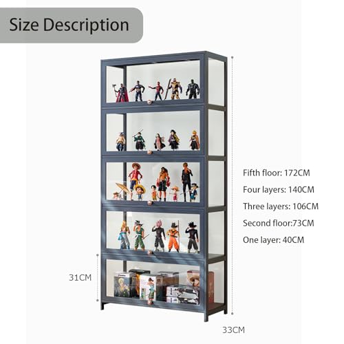 Curio Display Case with glass Cabinet Door,large Flip Door Display Cabinet,Storage Shelves with Acrylic Glass Door,Collectibles Toy Organizers Rack,Glass curio cabinet for Collectibles 60*106cm gray