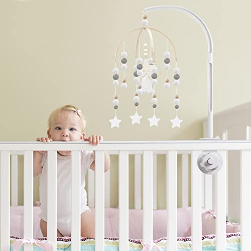 Mobile For Crib,Neutral Baby Crib Mobile Nursery Cot Mobile, Handmade Wooden Bead Bed Felt Baby Ceiling Mobiles,Boho Crib Mobile,Baby Nursery Mobile For Kids Room Nursery Decor（Gray-Star） #TOP5