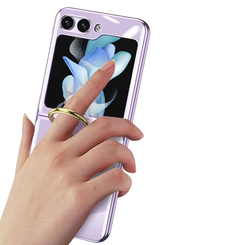 Image of BOUNCEBACK Slim Electroplated Transparent Ring Case /Cover for Samsung Galaxy Z Flip5 / Case Cover for Z Flip 5 - (Clear Blue | Polycarbonate)