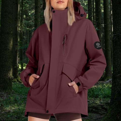 Chaqueta impermeable de mujer con camuflaje y capucha cortavientos talla grande para senderismo 2