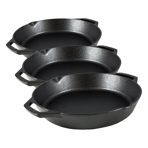 Image of Lodge 12 Inch Pre-Seasoned Cast Iron Skillet - Dual Assist Handles - Use in the Oven,on the Stove,on-the Grill,or Over a Campfire - Black,(Pack of 3)