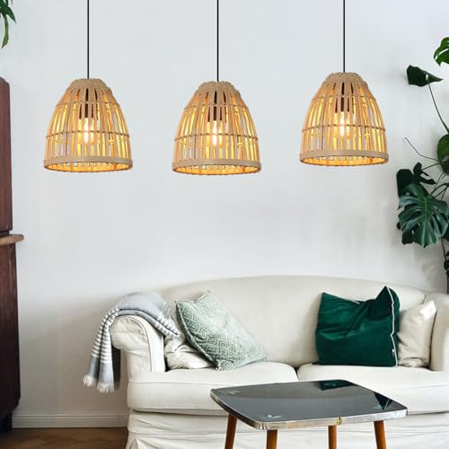 Lámpara colgante de ratán hecha a mano vintage para decoración de patios 6