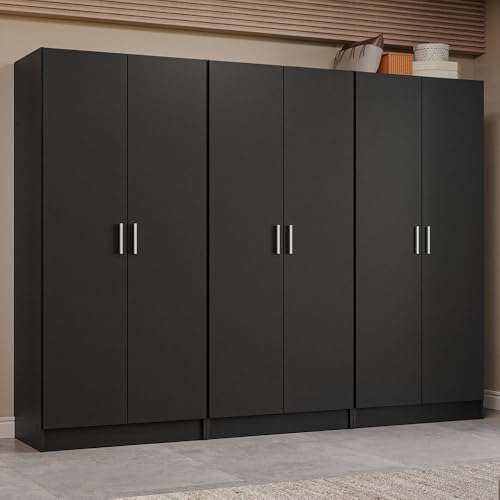 Madesa 6 Doors Storage Cabinet with Ample Shelves Space 94" L Utility Armoire Closet Entryway and Bedroom Organization Unit - Black
