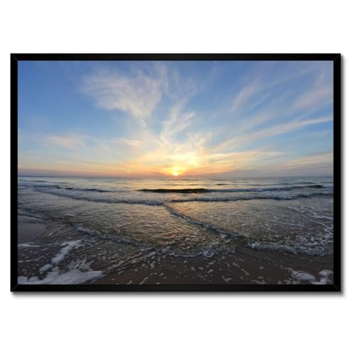 Coucher de soleil sur la mer poster encadré blanc 70x50 cm pour décoration salon lumineuse