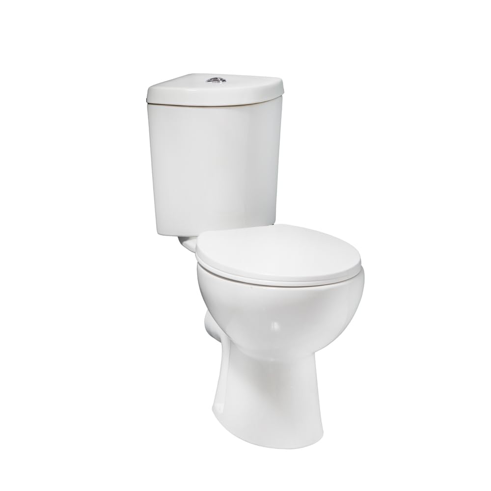 Milano Newby White Ceramic Close Coupled Toilet WC Soft Close Seat White Flush Button