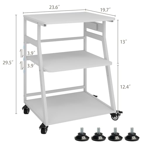 Image of Natwind 3 Tier Large Printer Stand, 24 inchx20 inch, with Charging Station,White