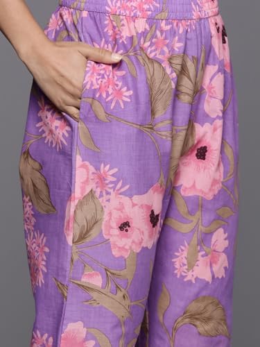 Image of Varanga Women Lavender Floral Printed Cotton Co-Ords