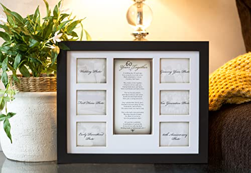 60Th Anniversary Collage Picture Frame - 11”X14” Photo Wall Frame With 6 (3” X 2.75”) Openings And A Beautiful Poem Displayed In Center - “60 Years Together” #TOP4