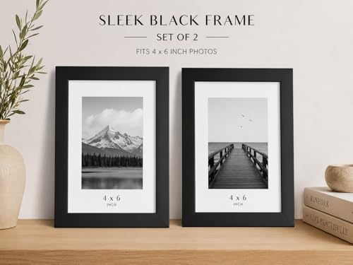 Image of 4x6 Inch Photo Frame Set of 2 - Acrylic Front Table Top Photo Frames with Stand, Dual Orientation Portrait & Landscape Display for Home Office Decor (Black)