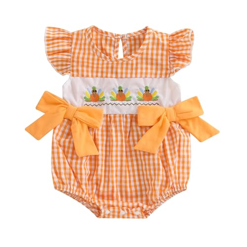 Socutebabe My First Thanksgiving Baby Girl Outfit Infant Turkey Bubble Romper Smocked Onesie Newborn Pumpkin Fall Clothes (turkey-Colorful 0-3 Months)