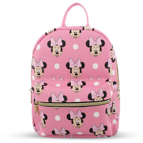 Image of Disney Minnie Mouse with Dots Mini PU Leather Backpack Purse with Adjustable Straps 10 Inch (Pink, One Size)