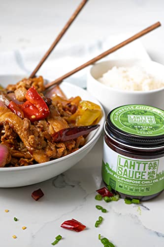 Lahtt Sauce Premium All Purpose Chili Oil, Vegan (Made with Shiitake Mushrooms), Medium Heat, Natural Non GMO Ingredients, Gluten-Free, No MSG, No Preservatives (1 Jar)