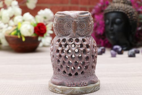 Crocon Owl Soapstone Tea Light Holder For Handmade Stone Candle Stand For Living Room, Spa, Home Decor Office Decorative Tealight Great Gift 2.9X2.9X4.5 Inch #TOP3