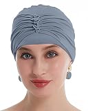 osvyo Bamboo Soft Chemo Headwear Beanie Cap for Women Hair Loss- Hats for Cancer Handmade Blue Grey